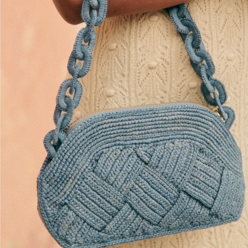 Sezane Blue Woven Clutch